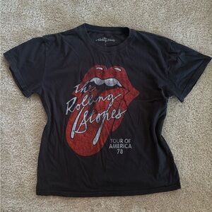 The Rolling Stones Black Tee with Red Tongue Graphic